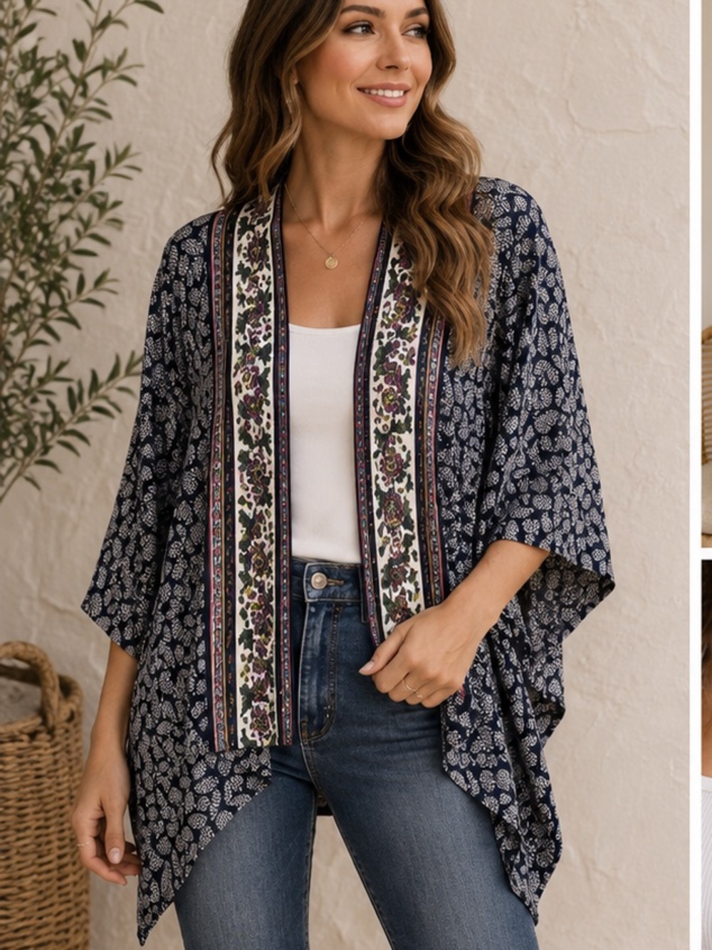 bleuh ciel Navy Floral Print Open Cardigan